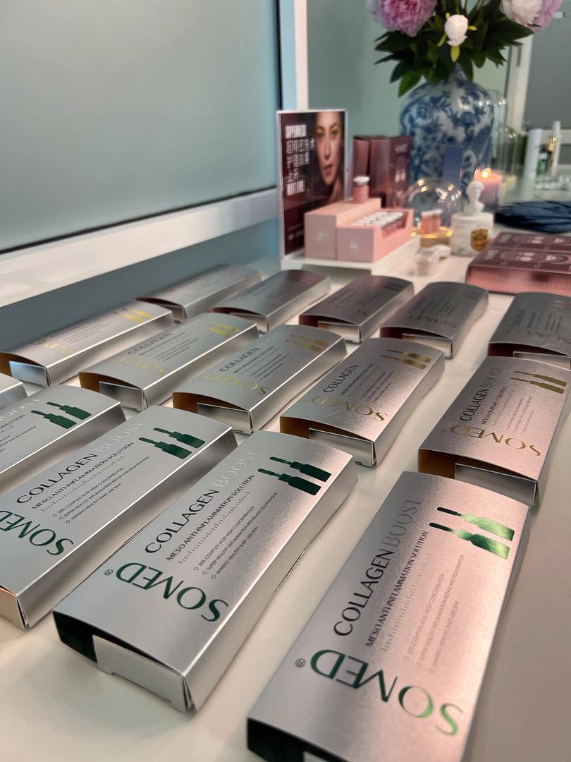 SOMED products displayed at the studio